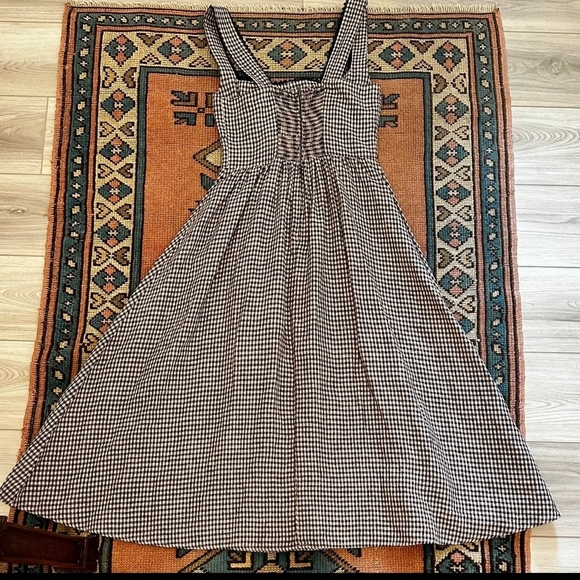 Checked Square-Neck Midi Dress in Brown - Picture 9 of 10